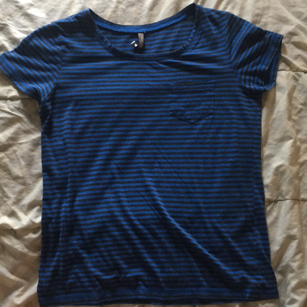 Blue and gray striped shirt